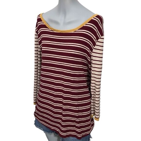 Tart Stitch Fix Knit Striped Top Shirt Size large burgandy gold - Picture 1 of 10